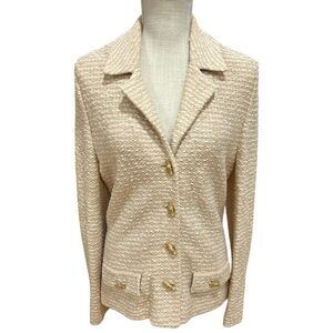 ST. John Couture Vintage 90’ Knit Gold Insignia Button in Beige/ Cream Size 8